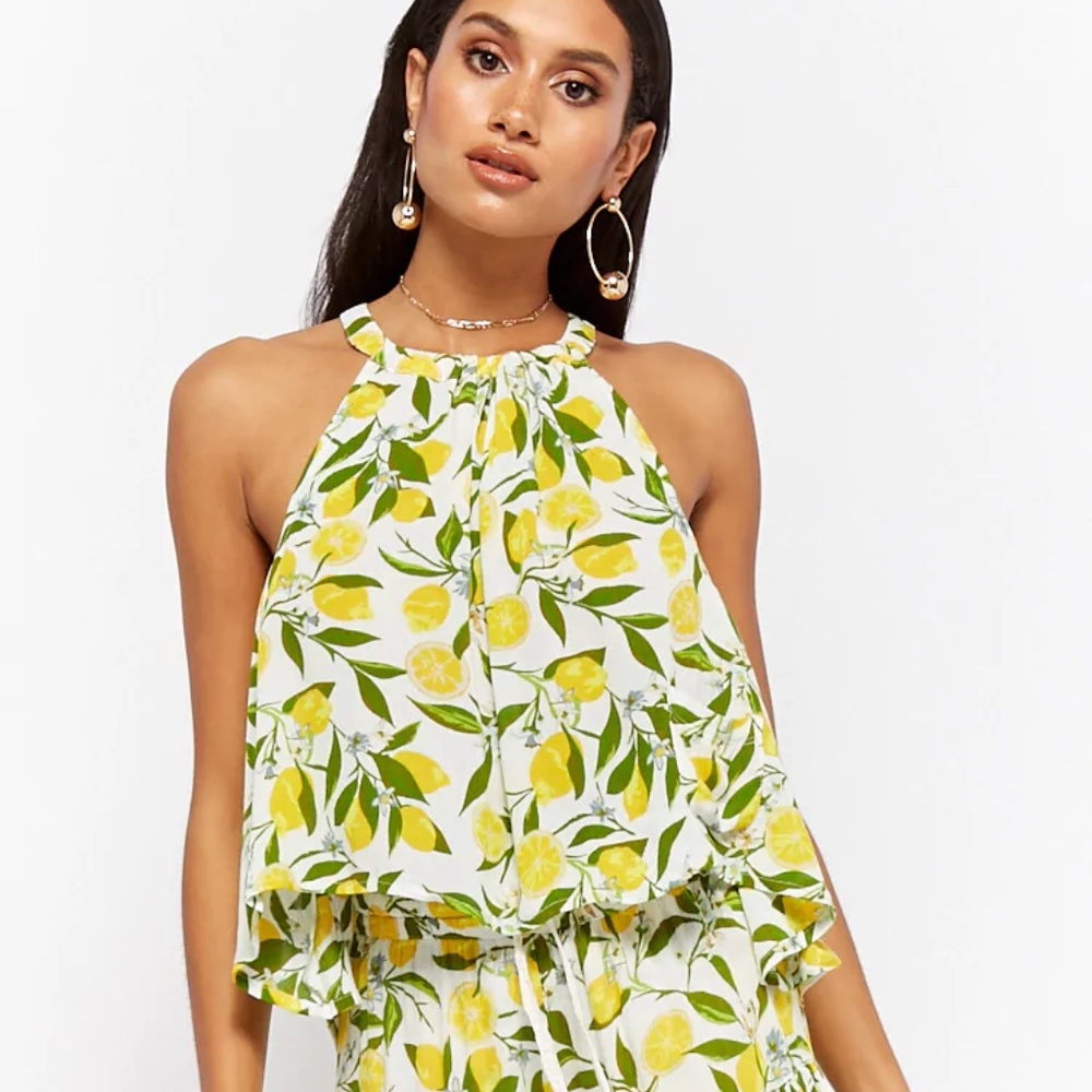 Amale Lemon Print Halter Top